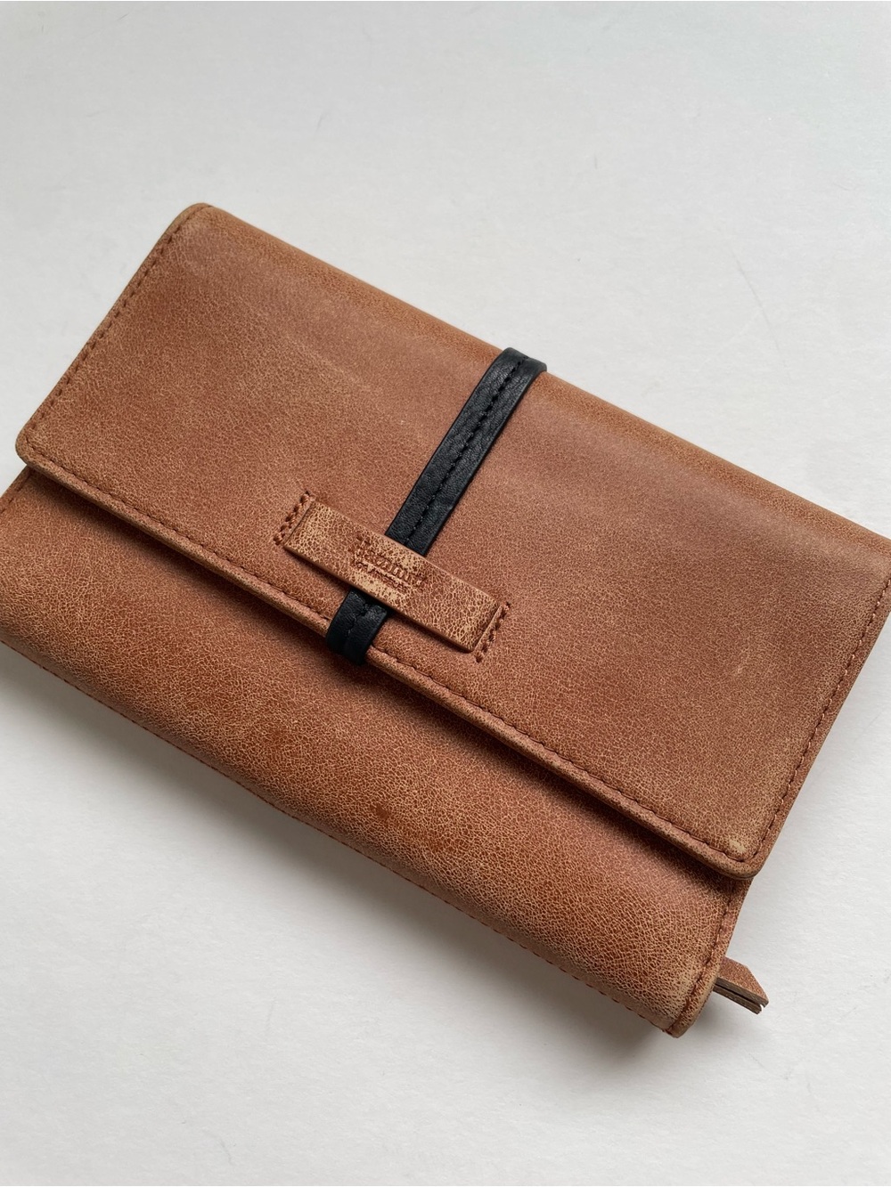 Hammitt Benjamin Leather Trifold Wallet, Saddle & Gunmetal, EUC